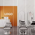 Modern Elegant Hair Salon Interior With Gray Chairs Oval Mirrors And White Counter