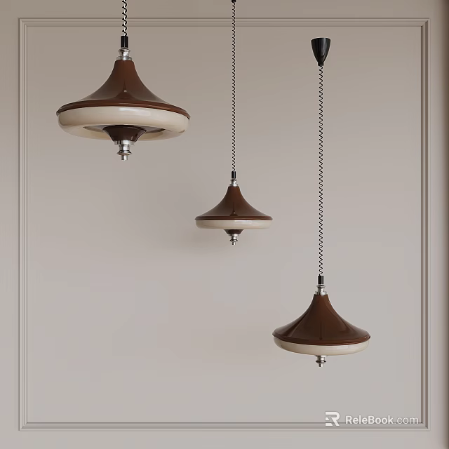 Three Brown And White Layered Pendant Lights Hanging In Modern Interior 3d model 