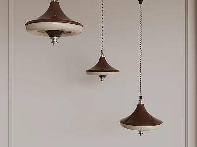 Three Brown And White Layered Pendant Lights Hanging In Modern Interior 3d model