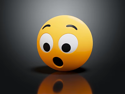 Surprised Expression Yellow Emoji Decorative Ornament Figurine for Home Decor with Shiny Reflective Surface 3d model