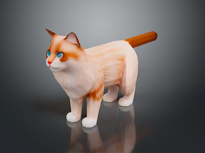Orange White Long Haired Cat Figurine With Blue Eyes Decorative Collectible 3d model