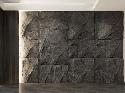 Natural Stone Wall With Dark Gray Rock Texture For Modern Interior Design 3d model