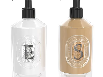 Hand Soap Dispensers White And Beige Pump Bottles With Emblem For Daily Washing Use 3d model
