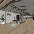 Elegant Traditional Tea House Interior With Wooden Floors Wall Art Plants And Ceiling Design