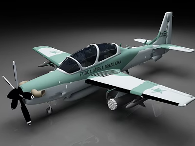 Green US Air Force Light Attack Aircraft With Twin Seat Propeller Design 3d model