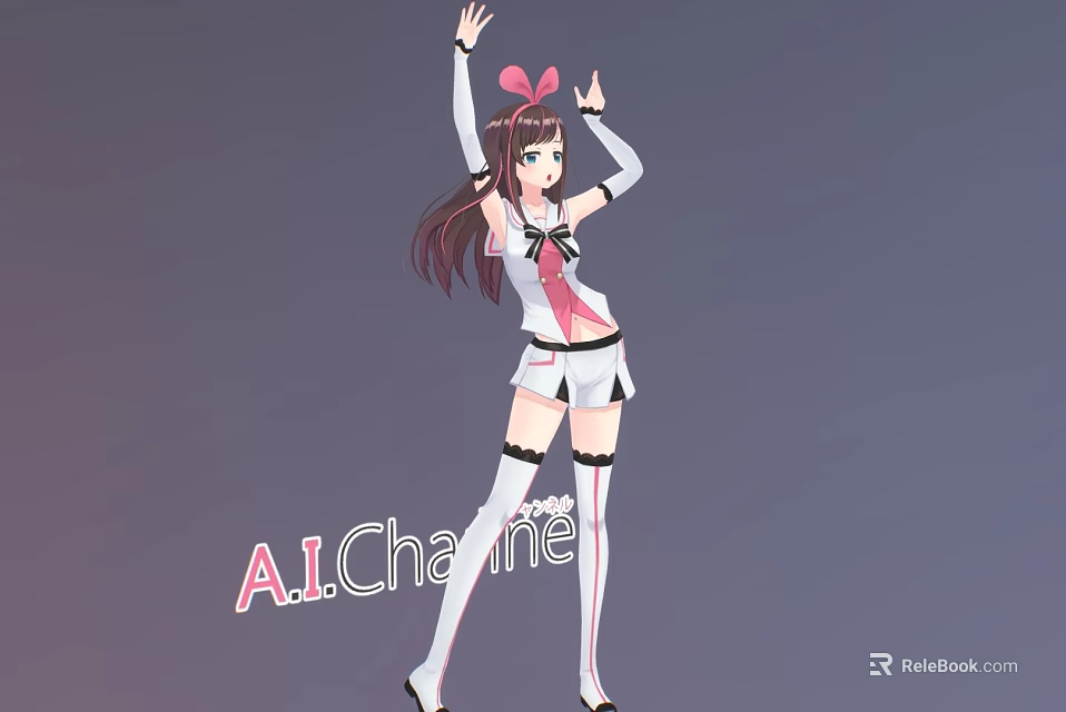 Game Anime Character AI.Chamine With Rabbit Ear Headband Long Hair White Outfit Dancing Pose 3d model 