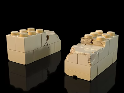 Two Damaged Building Blocks With Cracks And Chips On Black Surface 3d model