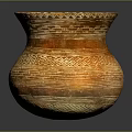 Handcrafted Orange Clay Pot With Intricate Chevron Patterns Glazed Surface And Dark Background Reflection 3d model