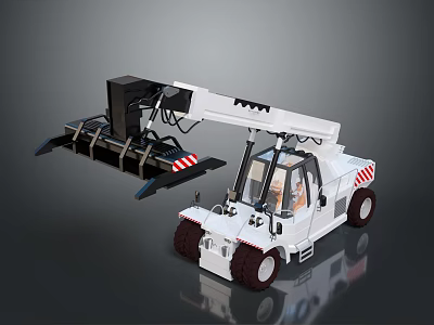 Industrial White Forklift With Large Wheels Cab And Mechanical Grab Arm 3d model