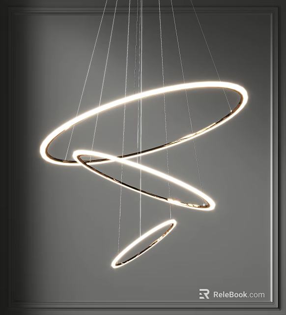 Contemporary Illuminated Chandelier With Multiple Circular Rings Hanging In Modern Space 3d model 