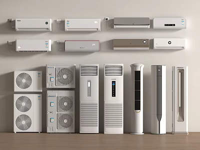 Various Air Conditioners and Fans with Wall Mounted Standing and Tower Models for Home Use 3d model