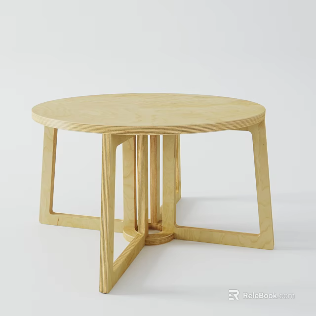 Modern Wooden Round Coffee Table With Unique Geometric Leg Structure Design 3d model