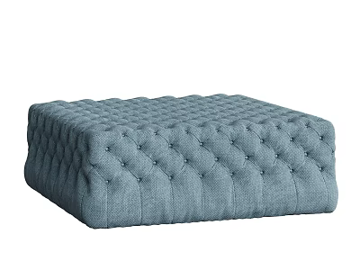 Blue Tufted Fabric Ottoman With Button Detail For Living Room Decor 3d model