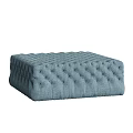 Blue Tufted Fabric Ottoman With Button Detail For Living Room Decor
