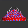 Colorful Tent Shaped Landscape Decoration With Red Blue Purple Hues And Pink Top Ring