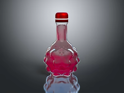 Medical Glass Bottle With Red Cap Transparent Body Red Liquid And Reflective Base 3d model