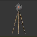 Vintage Wooden Tripod Spotlight With Metal Head And Industrial Design