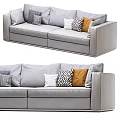 Gray Fabric Two Seater Sofa With White Orange And Geometric Pattern Pillows 3d model