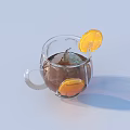 Freshly Prepared Refreshing Dark Colored Beverage in Glass Cup with Lemon Slices