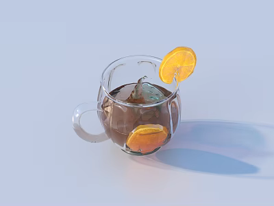 Freshly Prepared Refreshing Dark Colored Beverage in Glass Cup with Lemon Slices 3d model