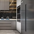 Modern Kitchen Interior With Marble Backsplash Gray Cabinets White Countertop And Dishwasher