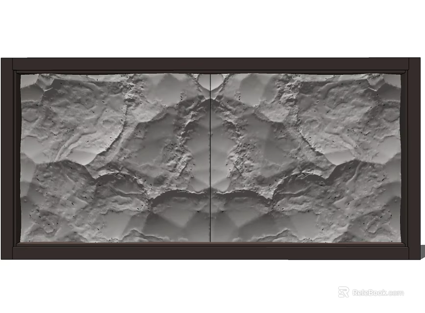 Textured Background Wall with Symmetrical Stone Pattern and Dark Wooden Frame 3d model 