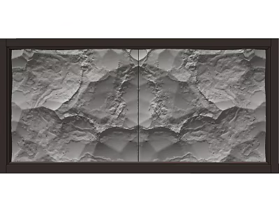 Textured Background Wall with Symmetrical Stone Pattern and Dark Wooden Frame 3d model