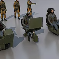 Multiple Military Figures in Various Action Poses Standing Kneeling and Carrying Equipment
