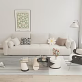 Modern Sofa Combination Cream Style Sofa Combination Coffee Table Leisure Chair Floor Lamp Hanging Painting Carpet Side Table Vase Pillow 3d model