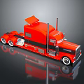 Red Semi Truck With Open Cab Top Black Details White Wheels And Exhaust Pipes