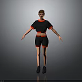 Child Wearing Black Short Sleeve Top And Black Shorts With Red Trim And Black Shoes 3d model
