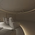 Modern Luxurious Home Theater Room With Large Curved Screen Black Leather Recliners And Ceiling Lighting