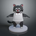 Cartoon Gray Striped Cat Wearing Red Glasses White Vest Bow Tie Standing On White Base