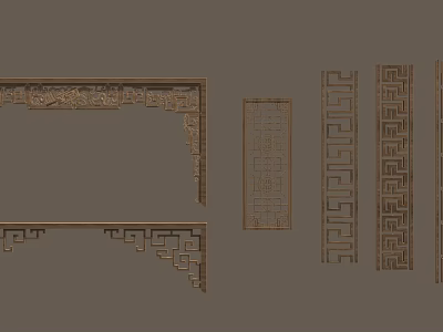 Chinese Traditional Wooden Carving Decorative Borders With Meander Patterns And Relief Designs 3d model