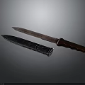 Vintage Weapon Knife With Sharp Blade Black Leather Sheath And Wooden Handle