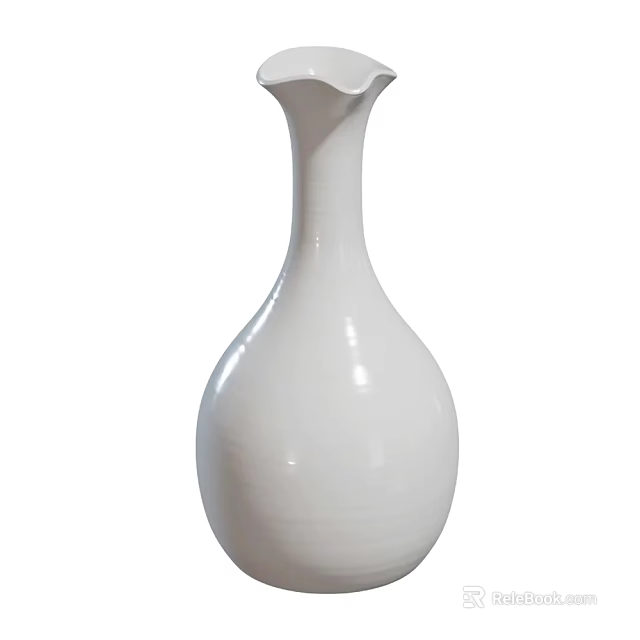 Elegant White Ceramic Vase With Slim Neck And Fresh Flowers For Home Decor 3d model 