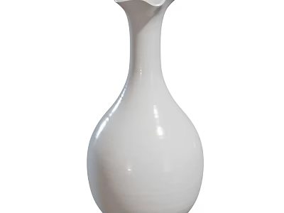 Elegant White Ceramic Vase With Slim Neck And Fresh Flowers For Home Decor 3d model