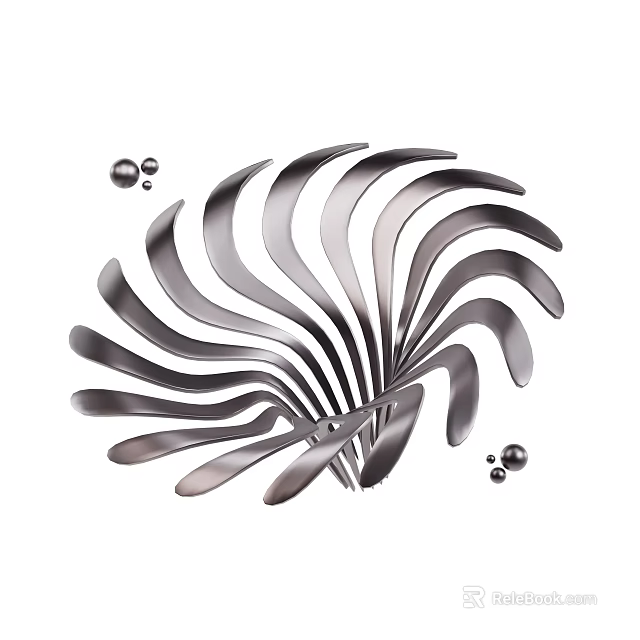 Metallic Spiral Fan Shaped Decorative Ornament Set With Small Round Balls Accents 3d model 