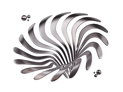 Metallic Spiral Fan Shaped Decorative Ornament Set With Small Round Balls Accents 3d model