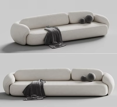 Light Colored Sectional Sofa With Plush Fabric Throw Blanket And Decorative Pillows 3d model