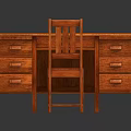 Wooden Office Desk With Drawers And Matching Chair For Workspace Setup