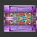 Purple Multi Layered Art Installation With Circular Rings And Rainbow Elements
