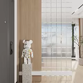 Modern Interior With Glass Block Partition Decorative Sculpture And Green Plants Lighting