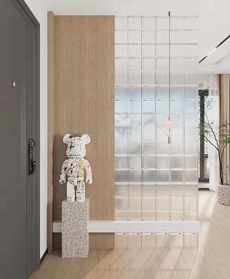 Simple porch partition glass brick screen chandelier 3d model