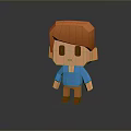 3D Cartoon Man Model With Orange Hair Blue Shirt Orange Pants And Reflection