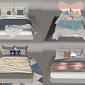 Modern Double Bed Designs with Colorful Bedding and Decorative Pillows 3d model