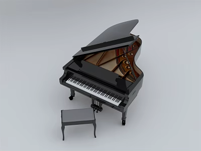 Elegant Black Grand Piano Musical Instrument With Matching Stool And Classic Design 3d model