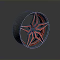 Stylish Modern Alloy Wheel Tire With Red Spoke And Black Rim Design