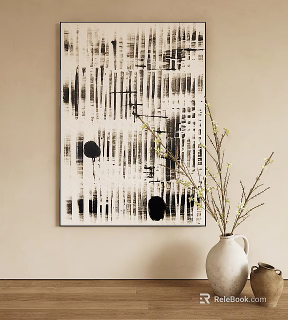 Abstract Black And White Painting As Wall Art 3d model