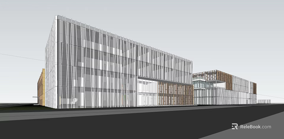 Modern Office Building Exterior With Glass Curtain Wall And Geometric Design 3d model 